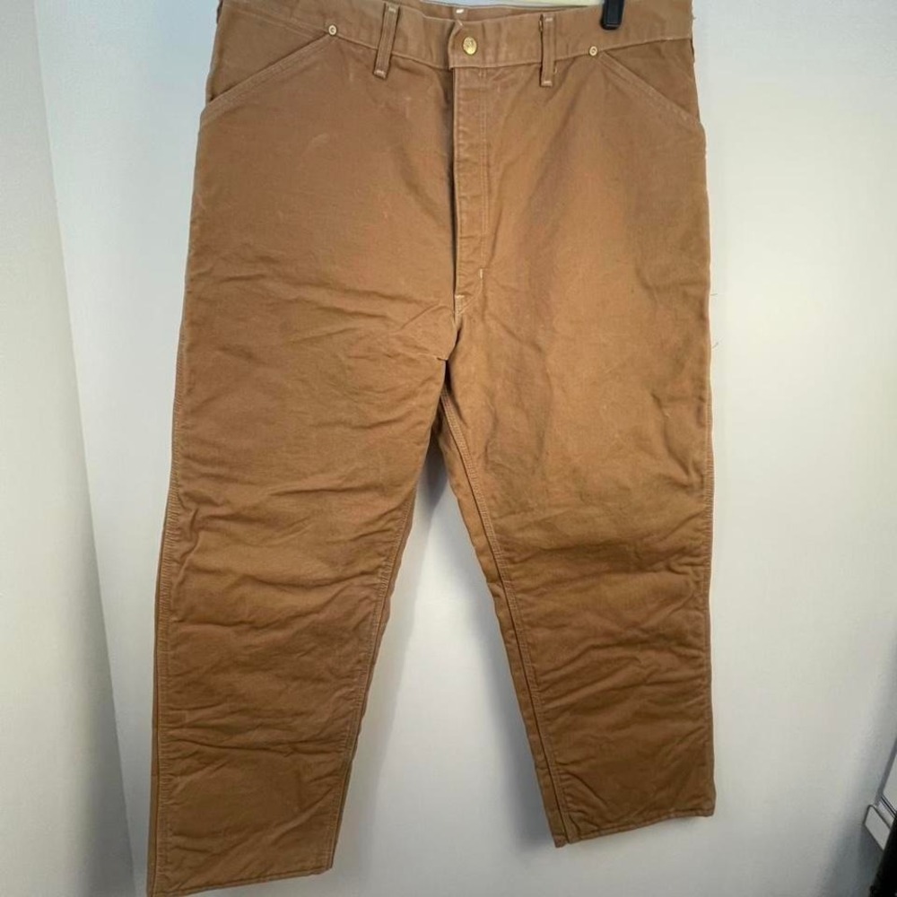 Tan Carhartt 40x34 VTG fully quilt lined work trousers - Picture 2 of 8